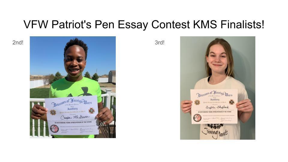 Two 6th Grade KMS Students with Patriot Pen Certificates!